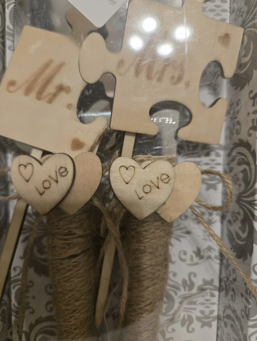 Wedding Cake Server Set with Twine-Wrapped Handles Mr. & Mrs- Beige & Natural